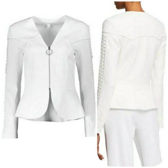 Jonathan Simkhai Lace-up Crepe Peplum Jacket - Picture 3 of 8